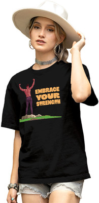 Fighterhero Printed Women Round Neck Black T-Shirt