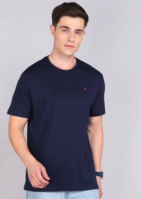 Raymond Solid Men Round Neck Blue T-Shirt