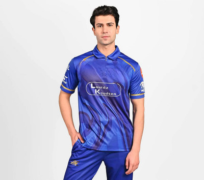 Playhard Printed Men Polo Neck Blue T-Shirt