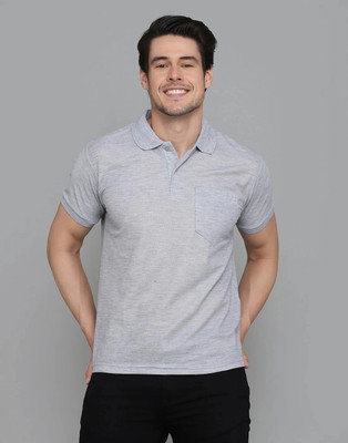 INKKR Solid Men Polo Neck Grey T-Shirt