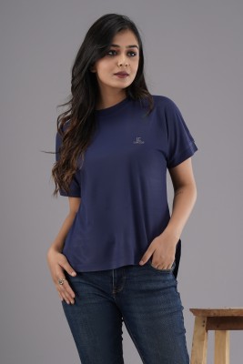 Lykcon Solid Women Round Neck Navy Blue T-Shirt