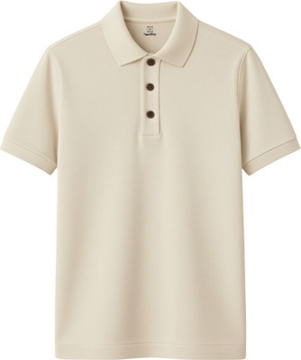 HypeDrip Solid Men Polo Neck Beige T-Shirt