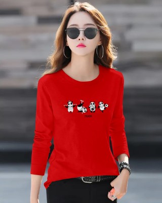 herry fashion Printed Women Round Neck Red T-Shirt