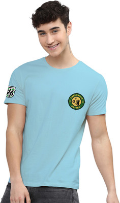 LazyChunks Printed Men Round Neck Light Blue T-Shirt