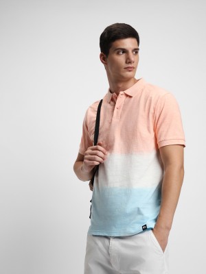 Dennis Lingo Tie & Dye Men Polo Neck Light Blue, White, Orange T-Shirt