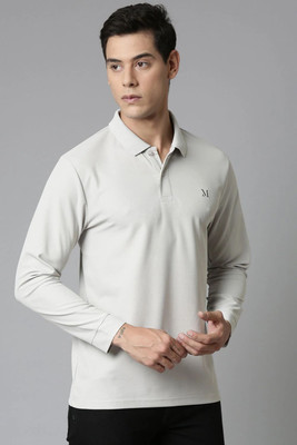 Maxzone Solid Men Polo Neck White T-Shirt