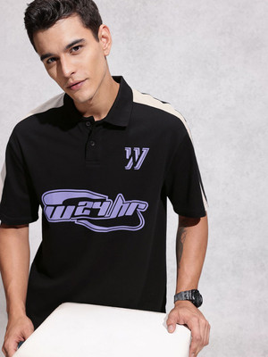 WROGN Printed Men Polo Neck Black T-Shirt