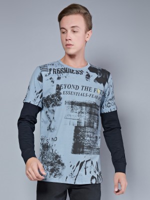 MANIAC Printed Men Round Neck Grey, Black T-Shirt