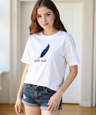 FAIRIANO Printed Women Round Neck White T-Shirt