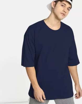Tdoc Solid Men Round Neck Navy Blue T-Shirt