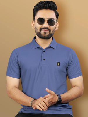 VeBNoR Solid Men Polo Neck Blue T-Shirt