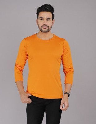 JP VENTURE Solid Men Round Neck Orange T-Shirt