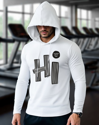 ENITOR Printed Men Hooded Neck White T-Shirt