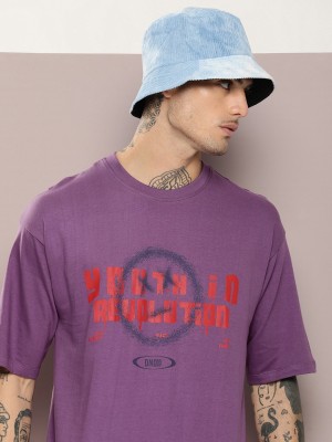 Kook N Keech Printed, Typography Men Round Neck Purple T-Shirt