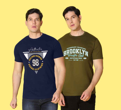 WOOSTRO Printed Men Round Neck Multicolor T-Shirt