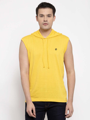 FRISKERS Solid Men Hooded Neck Yellow T-Shirt
