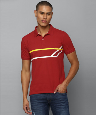 Allen Solly Striped Men Polo Neck Red T-Shirt