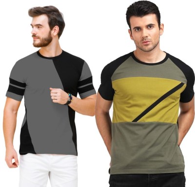 Wrath Colorblock Men Round Neck Grey, Green, Black T-Shirt