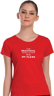 APEX Printed Women Round Neck Red T-Shirt