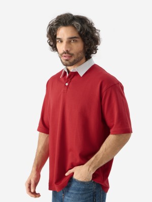 The Souled Store Solid Men Polo Neck Red T-Shirt