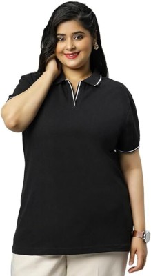 WEAR YOUR OPINION Solid Women Polo Neck Black T-Shirt