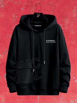 Jump Cuts Printed Men Hooded Neck White, Black T-Shirt