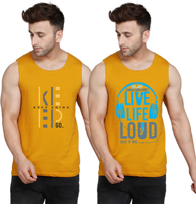 SLOWLORIS Printed Men Round Neck Yellow, White T-Shirt