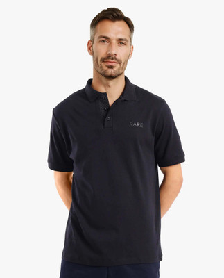 RARE RABBIT Solid Men Polo Neck Black T-Shirt
