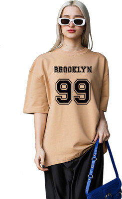 The Duffers Printed Women Round Neck Beige T-Shirt