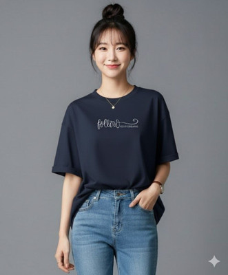 UrGear Printed Women Round Neck Navy Blue T-Shirt