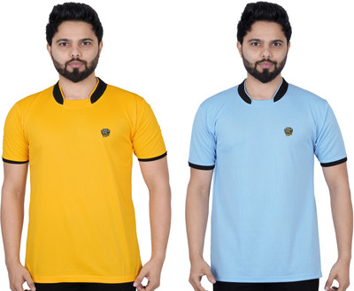 La Milano Solid Men Round Neck Light Blue, Yellow T-Shirt