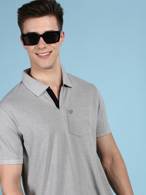 LUX cozi Solid Men Polo Neck Grey T-Shirt