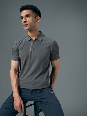 TECHNOSPORT Solid Men Polo Neck Grey T-Shirt