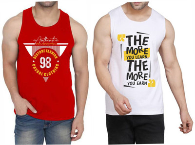 WOOSTRO Printed Men Scoop Neck Red, White T-Shirt