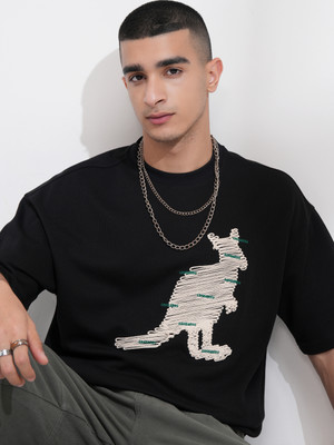 HIGHLANDER Printed Men Round Neck Black T-Shirt