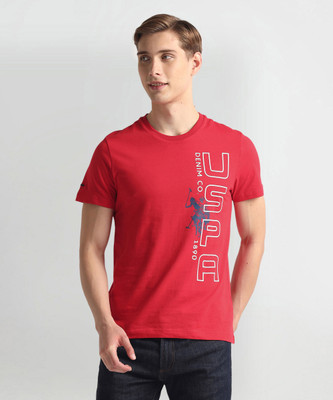U.S. POLO ASSN. Printed, Typography Men Round Neck Red T-Shirt