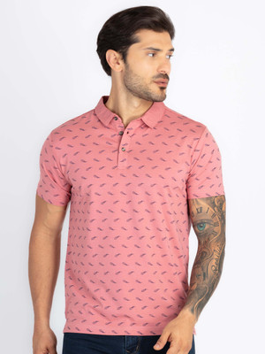 Status Quo Printed Men Polo Neck Pink T-Shirt