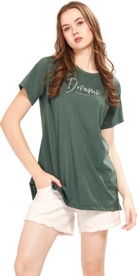 WEET Printed, Graphic Print Women Round Neck Green T-Shirt