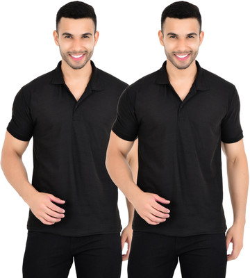 KEOTI Solid Men Polo Neck Black T-Shirt