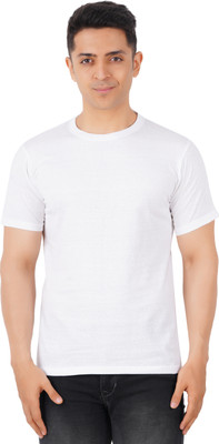 vear Solid Men Round Neck White T-Shirt