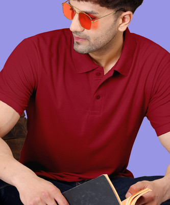 WOOSTRO Solid Men Polo Neck Red T-Shirt