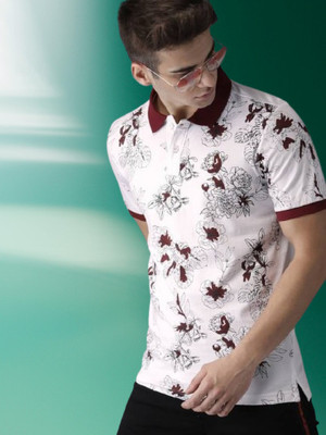 ZEBULUN Printed Men Polo Neck Maroon, White T-Shirt