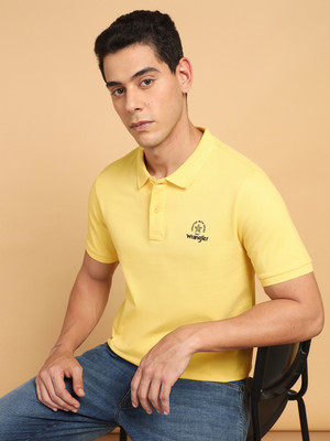 Wrangler Solid Men Polo Neck Yellow T-Shirt