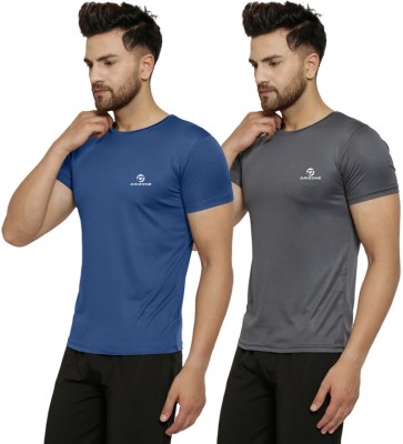 DRIZONE Solid Men Round Neck Grey, Dark Blue T-Shirt