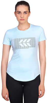 Laasa Sports Printed Women Round Neck Light Blue T-Shirt