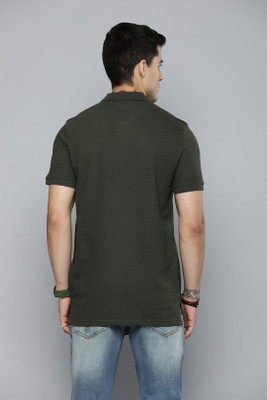 R.Code by The Roadster Life Co. Solid Men Polo Neck Dark Green, Brown T-Shirt