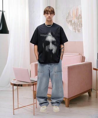 Pronk Graphic Print Men Round Neck Black T-Shirt