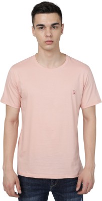 cotton sugar Solid Men Round Neck Pink T-Shirt