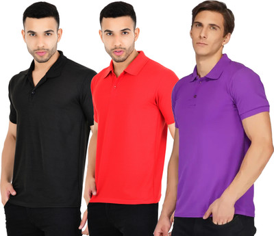 YUALIN CREATION Solid Men Polo Neck Multicolor T-Shirt
