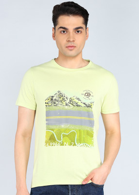 PETER ENGLAND Printed Men Round Neck Green T-Shirt